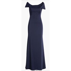 La Femme Off the Shoulder Gown in Navy Blue NWT Size 2